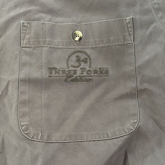 Three Forks Edition Brown L Long Sleeve Cotton Button Down fading - Picture 2 of 10